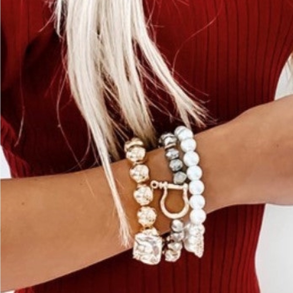Elegant Beaded Bracelet Set Gold~White ~Charcoal Separate new